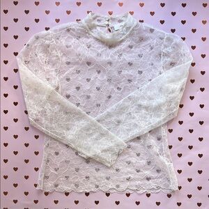 FRAME Sheer Lace Mock Neck Top